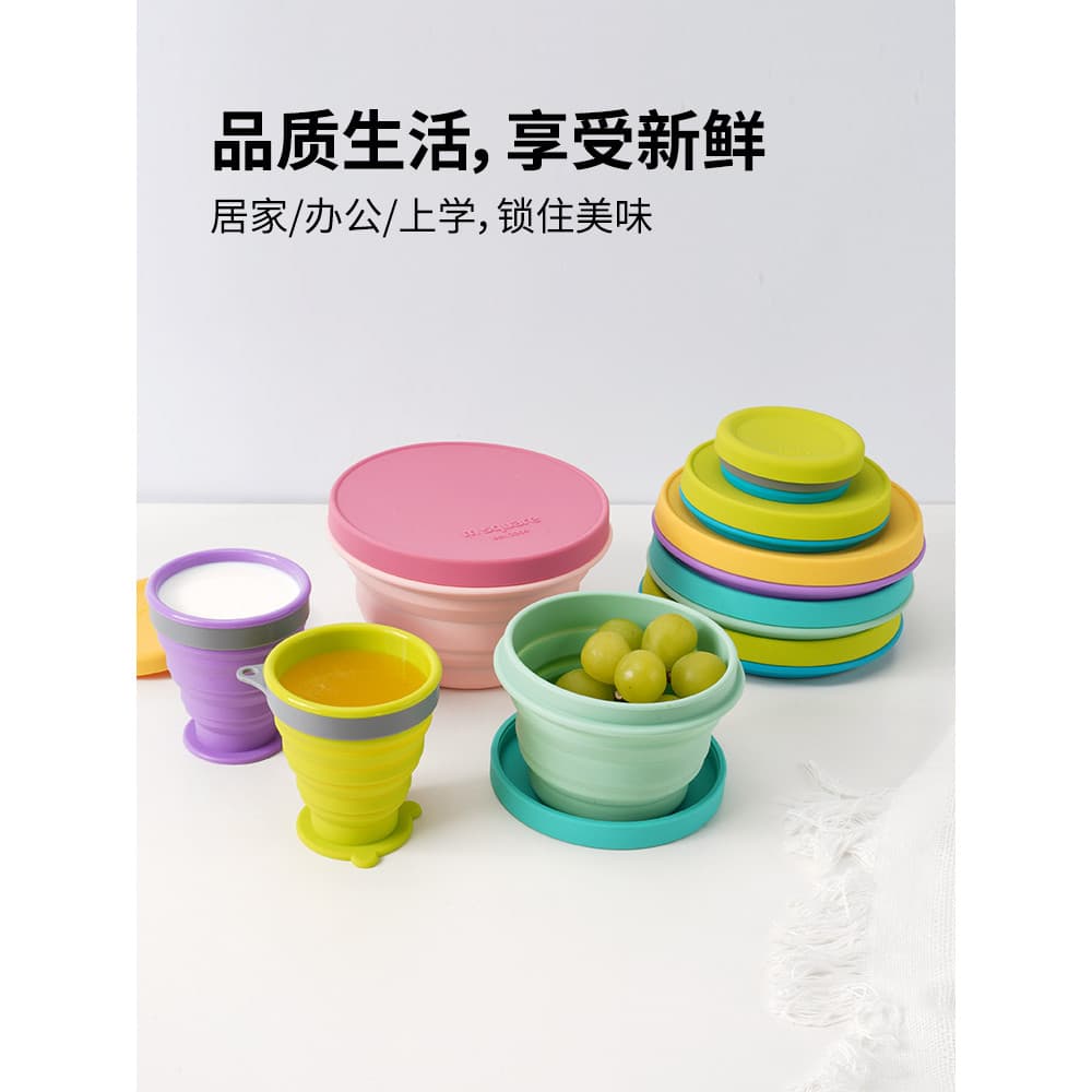 M quadrado Silicone dobrável tigela de viagem portátil piquenique suprimentos talheres tigela macarrão instantâneo retrá