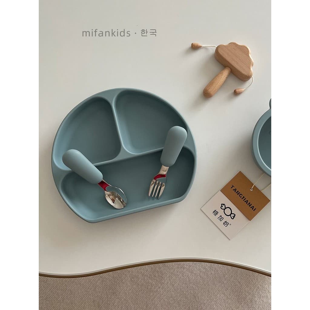 Ins prato de jantar para bebês, prato com compartimento para suplemento alimentar para bebês, colher, conjunto completo