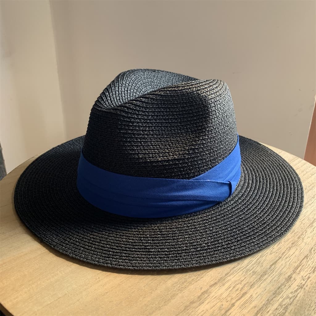 Chapéu de palha verão de aba larga dobrável masculino feminino viagem férias panamá praia chapéu azul real chapéu superi
