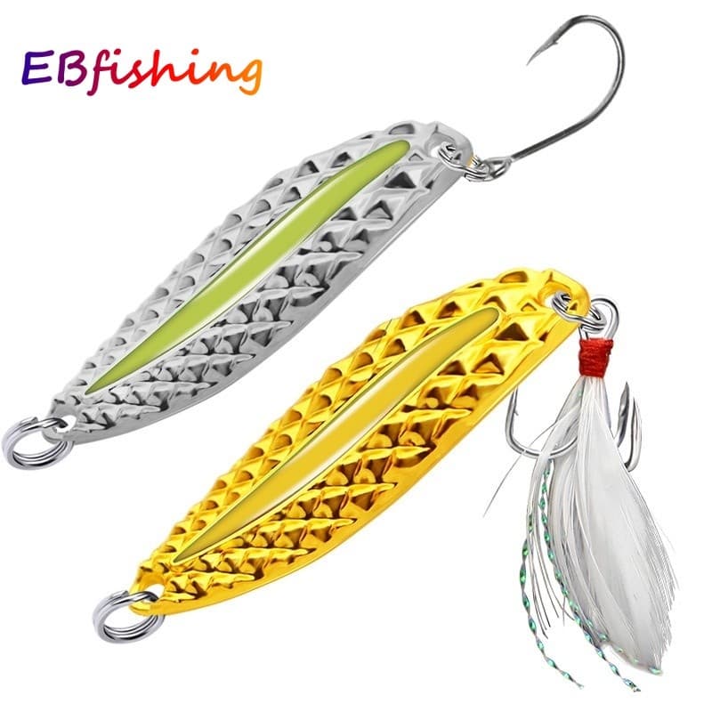 Colher Luminosa Isca De Pesca Enfrentar Metal Afundando Lantejoulas Lenta Acessórios Com Gancho De Sangue