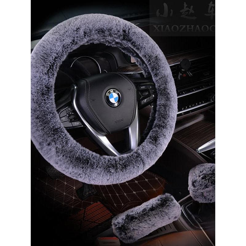 Inverno quente de pelúcia capa de volante do carro alavanca de engrenagem capa de freio de mão conjunto de três peças in