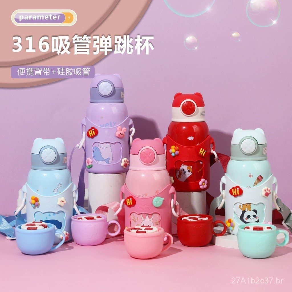 Novo copo térmico de aço inoxidável 316, copo térmico infantil com design de desenho animado, copo de água portátil com