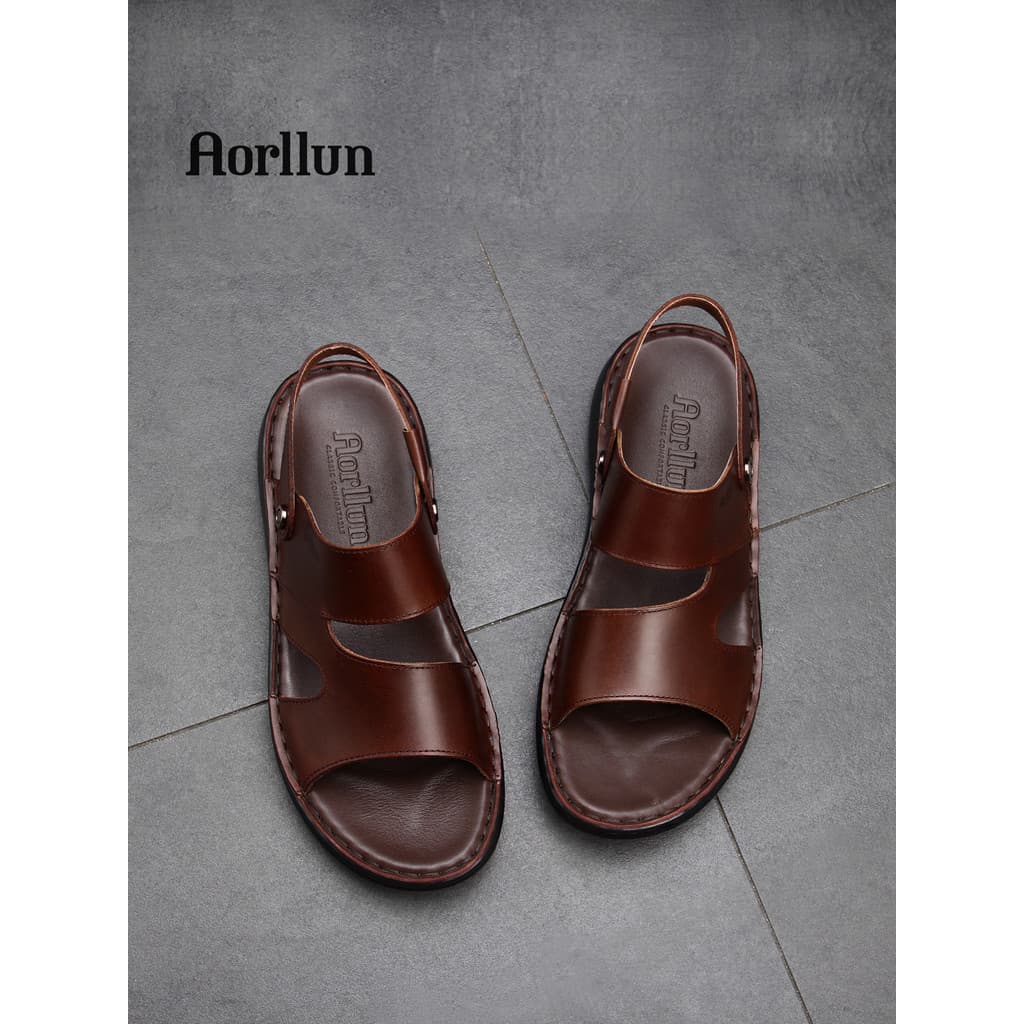 Sandálias masculinas estilo couro genuíno puro couro exterior usar sandálias de dupla utilização chinelos verão sapatos