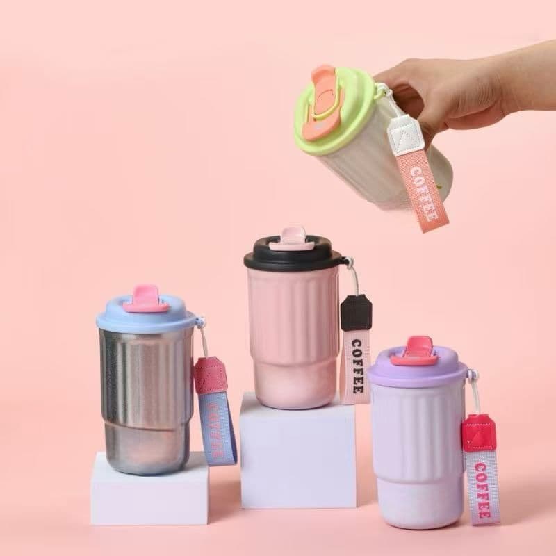 Copo Térmico 350mLl Reutilizável com Tampa Vedante e Alça – Mantém Bebida Quente ou Fria, Ideal p/ Café, Chá e Suco