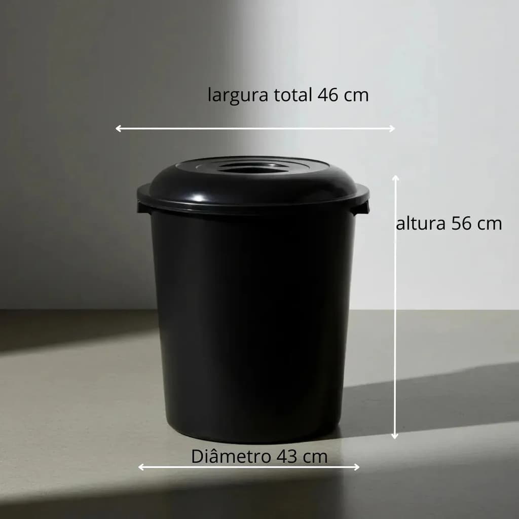 Lixeira Cesto De Lixo 53 Litros Fechado Plasnew Com Tampa Cor Preto