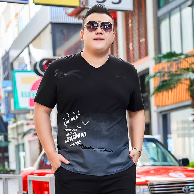 2024 novo estilo gradiente mais gordura plus Size camiseta masculina de manga curta roupas de verão cara gordo legal mei