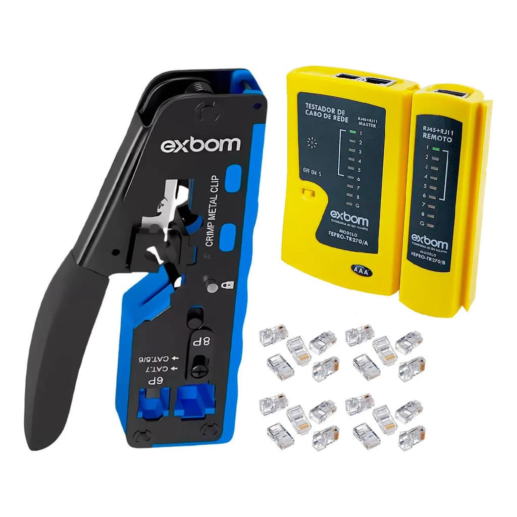 Kit Alicate Ez Crimp + 10un Conector Vazado Rj45 + Testador