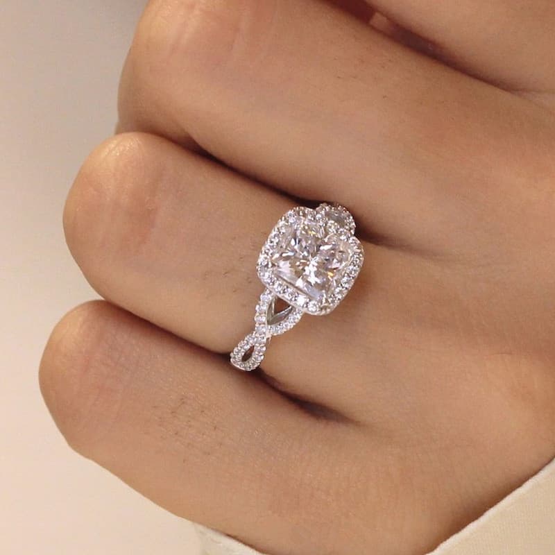 Saco quadrado corrente torcido braço moda zircão feminino anel Design estilo moda anel de casamento namorada anel de noi