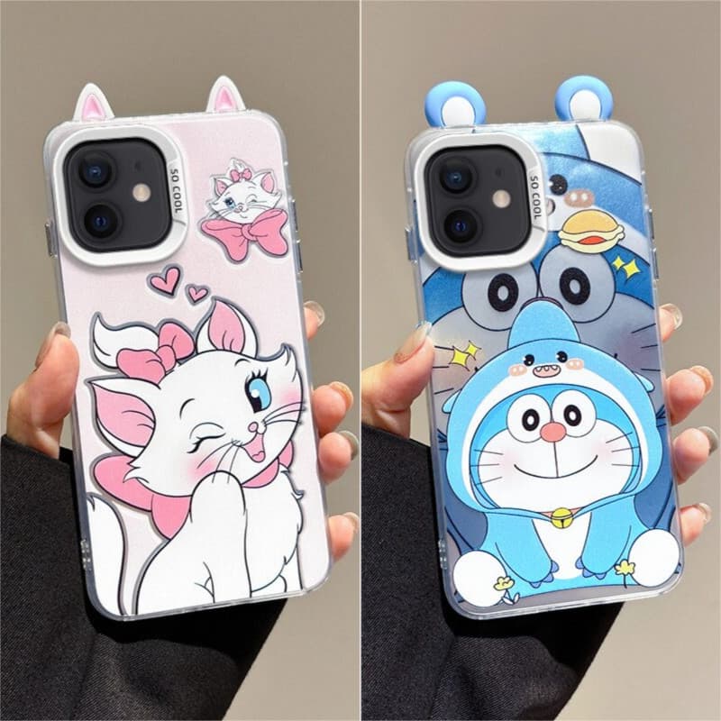 Anime Fofo Doraemon Marie Cat 3D Orelhas Capa De Telefone Para Realme C75 C75X C71 C67 C65 C63 C61 C55 C53 C51 C35 C30S