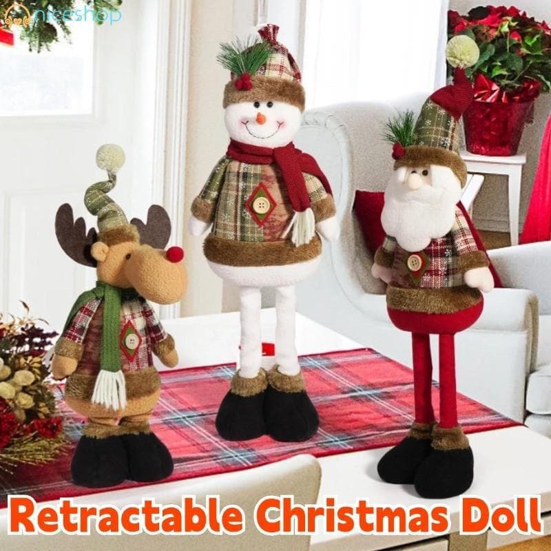 Brinquedo De Pelúcia De Alce De Boneco De Neve De Natal-Decoração Retrátil De Festa De Papai Noel Para Crianças