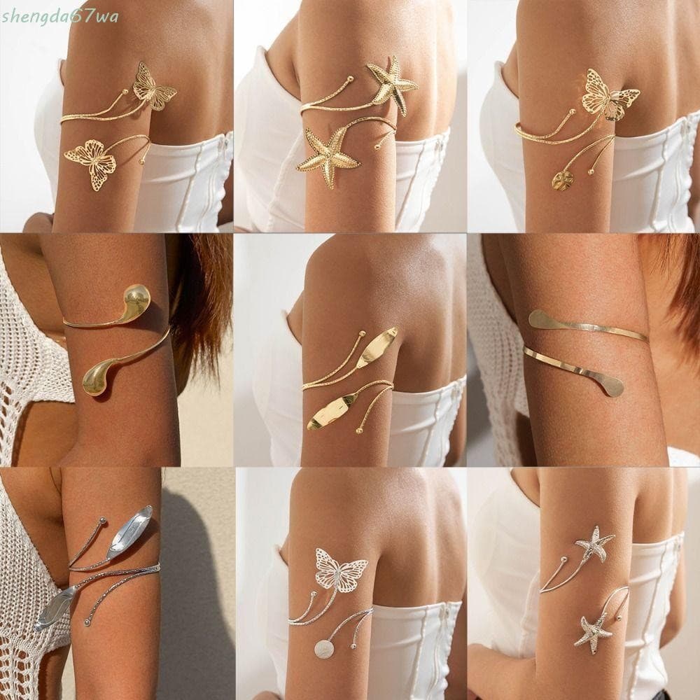 Pulseiras De Punho Aberto De Estrela Do Mar De Metal SHENGDA , Pulseira De Braço Feminina Em Forma De Gota De Água Espir