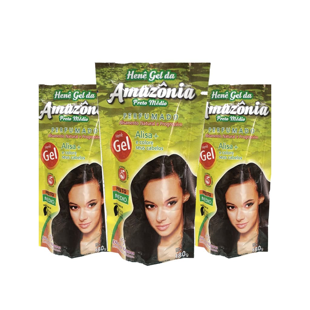 Kit C/ 3un Henê Da Amazônia Em Gel Preto Médio 180g