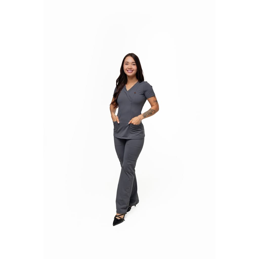 Conjunto Scrub Pijama Cirúrgico Verona Grafite/Chumbo Toque geladinho