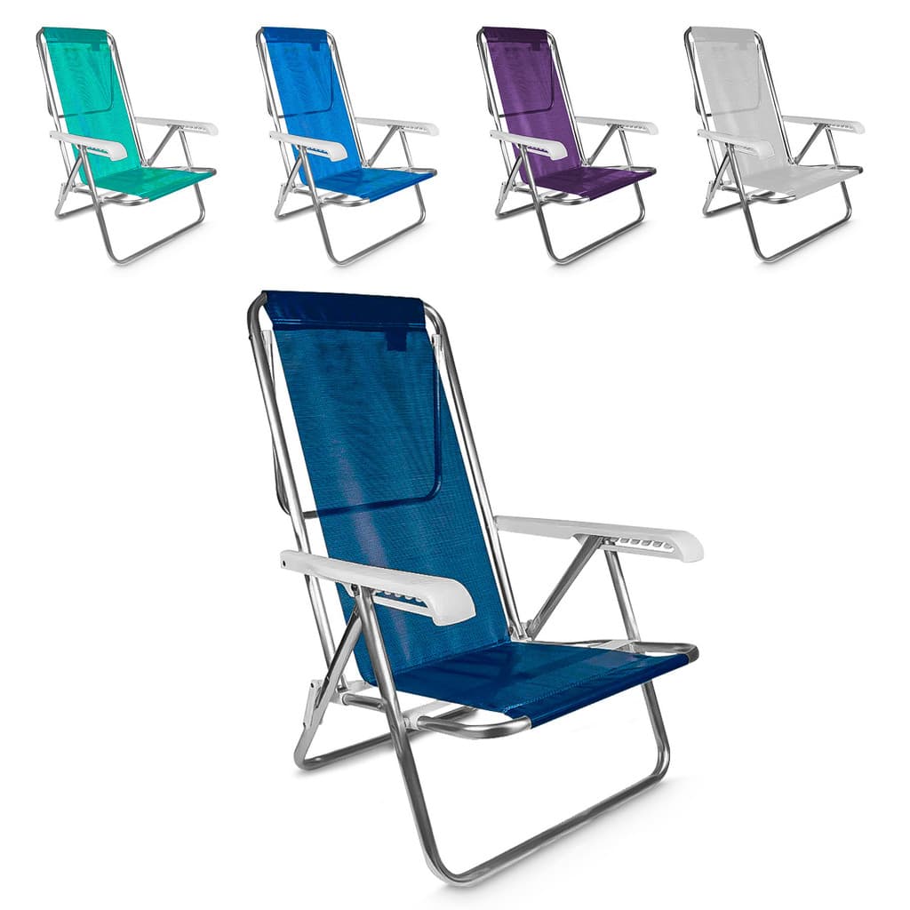 Cadeira Praia Reclinavel Aluminio Reforçada 8 Posiçoes 100Kg
