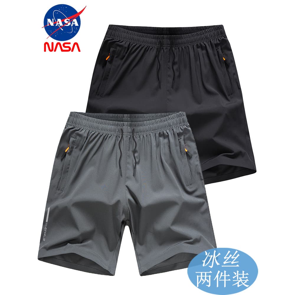 NASA Co-Branded Ice Silk Shorts Homens Verão All-Match Casual Calças Retas Respirável Correndo Calças de Praia Cinco Pon