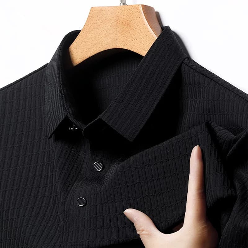 Camiseta POLO masculina de manga curta de verão, seda gelada, lapela Modal, Slim Fit, listrada, meia manga