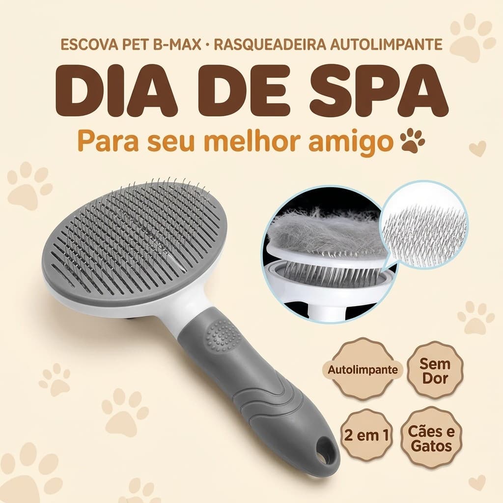 Escova Rasqueadeira Autolimpante Pet | Tira Pelos Cães e Gatos | Botão de Limpeza Rápida | Massagem 2 em 1 | Cerdas com