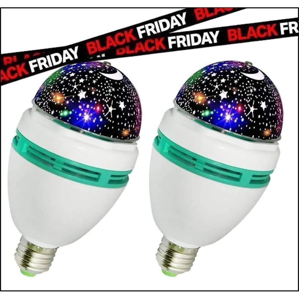 Kit 2 Lâmpadas Festa Led Giratória Colorida Projetor Estrelas Rgb Bivolt 110/220v