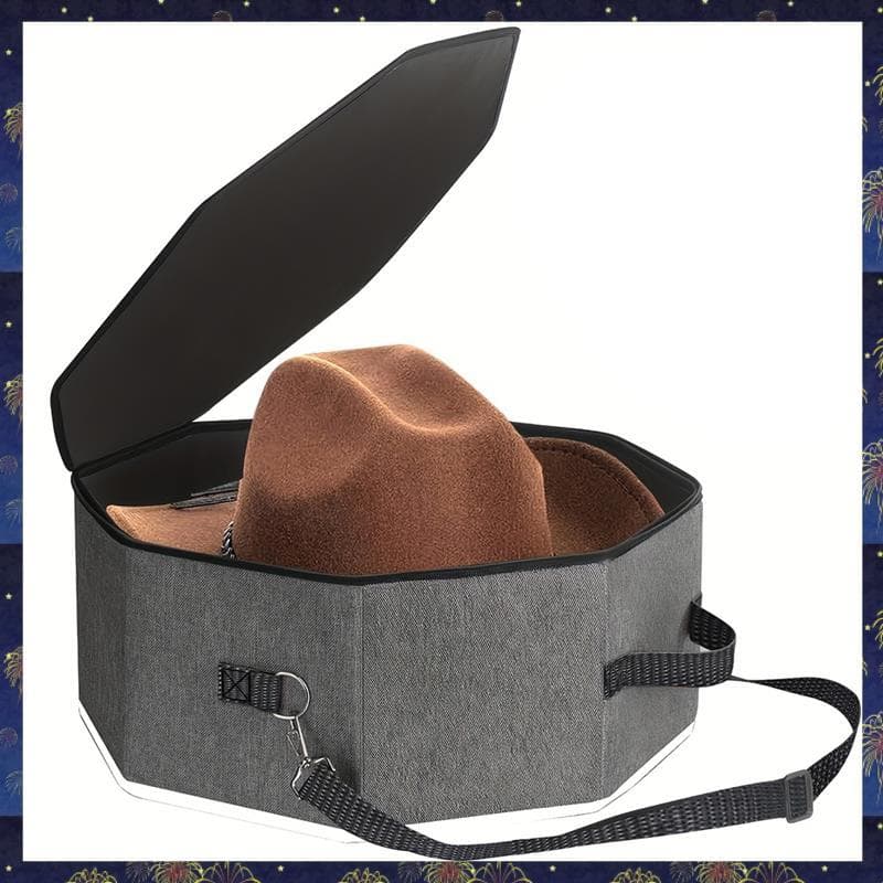 Caixa De Chapéu Octogonal Dobrável , Mala De Tecido Resistente , Aba Larga , Armazenamento De Cowboy , Viagem , Cinza
