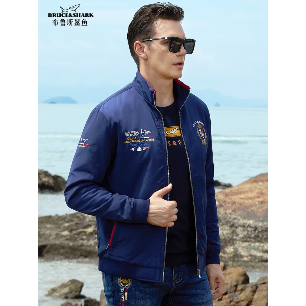 Primavera outono masculino jaqueta grossa Bruce Shark Street Wear tamanho grande masculino bordado acolchoado jaqueta ma