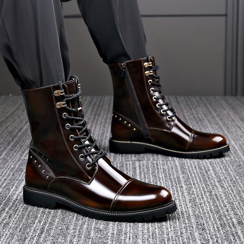 Martin botas masculinas de couro genuíno mais veludo influenciador Street Wear couro brilhante Mid-Top couro macio inter