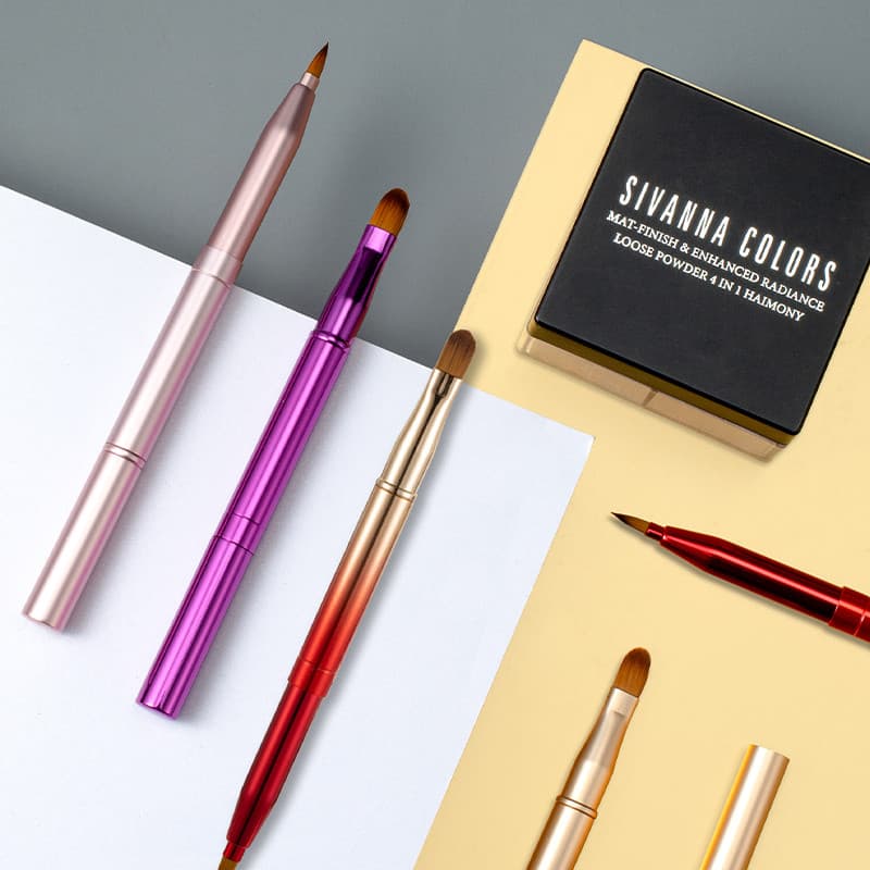 Pincel labial de duas cabeças, pincel de batom, sombra, retrátil, portátil, pincel de maquiagem, feminino, iniciante, co