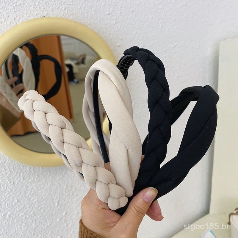 Tiara trançada moderna, estilo francês retrô simples, acessório de cabelo de esponja preta espessa, faixa de cabelo teci