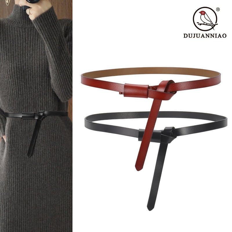 Cinto de couro genuíno para mulheres, de alta qualidade, com nós, versátil, decorativo, adequado para saias, modelador d