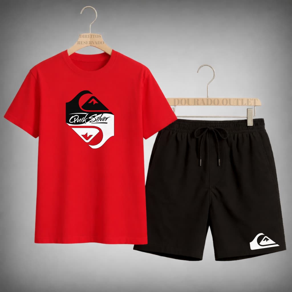 Kit Conjunto Masculino Camiseta e Bermuda Surf Estampado Algodão Casual