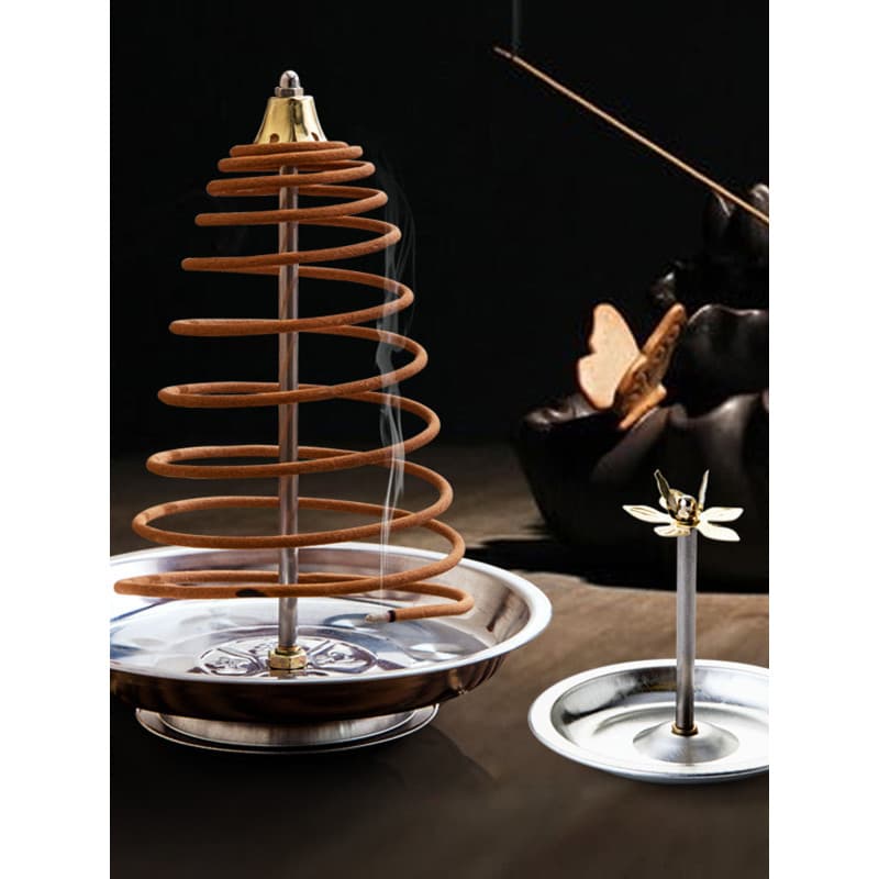 Bobina de aço inoxidável retrátil Rack de incenso sândalo bobina de incenso titular queimador de incenso torre incenso i