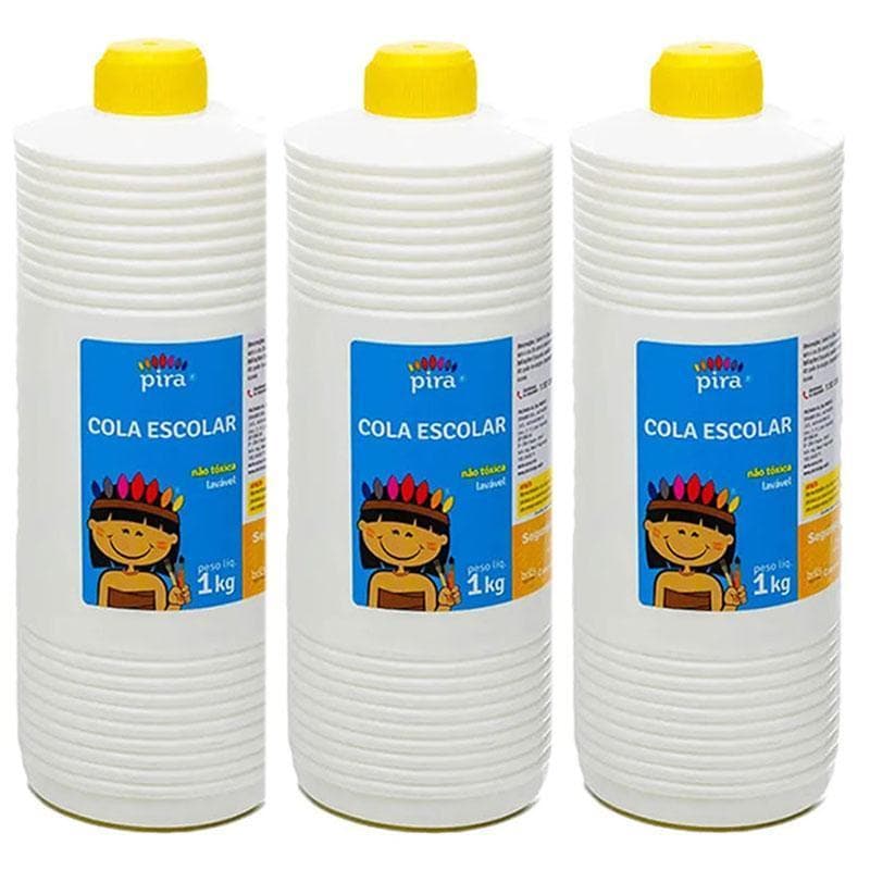 Cola Líquida Branca Escolar 1kg 3 Unidades - Pira
