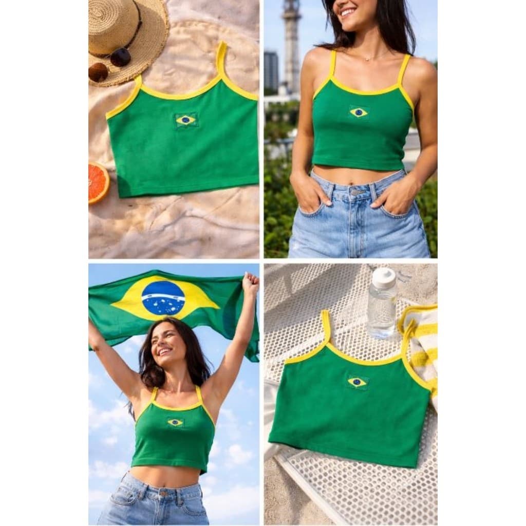 Cropped Alça Fininha do Brasil Feminino Novo Lançamento Copa 2026