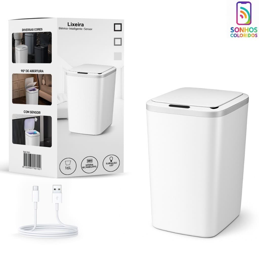 Lixeira Com Sensor Automática Inteligente de Banheiro Cozinha Escritório 16 Litros