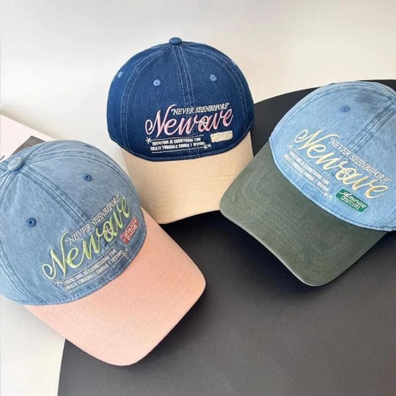 Boné de Beisebol Estilo Coreano em Denim, Boné Snapback de Topo Macio com Bordado de Letras, Chapéu de Sol Ajustável e R