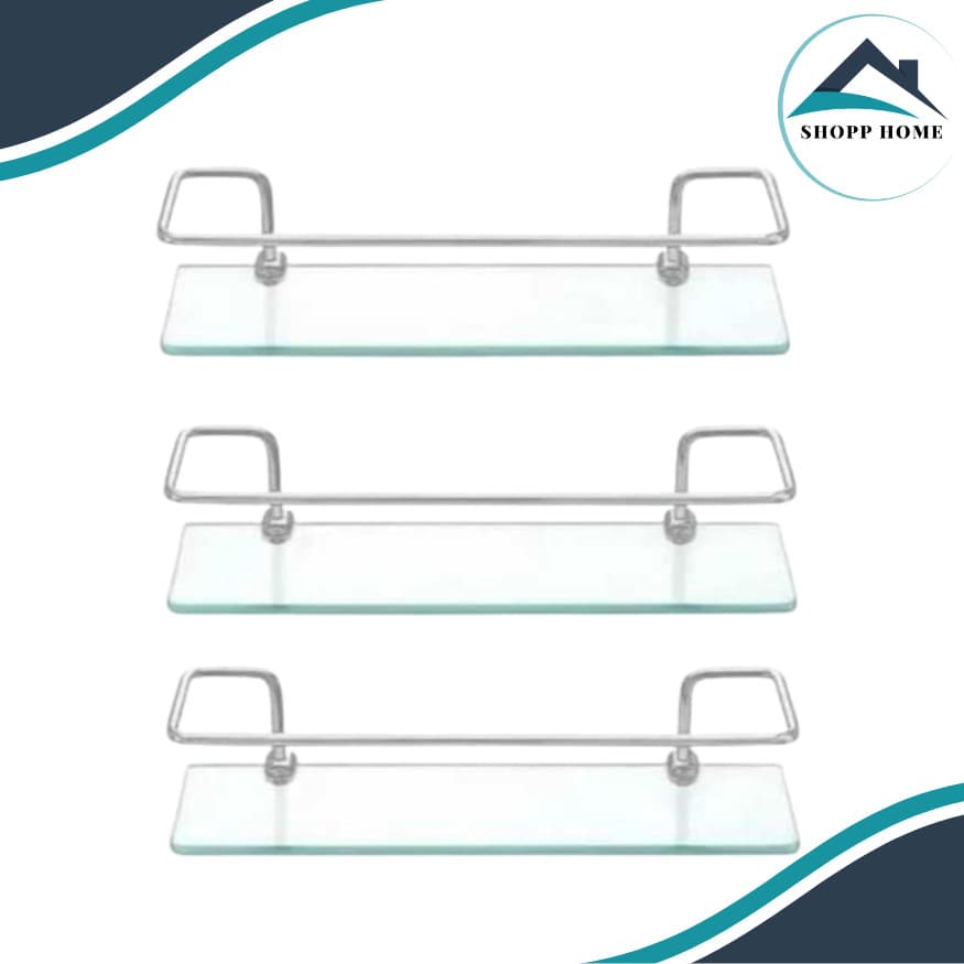 Kit com 3 Porta Shampoo Reto para Banheiro – Suporte em Vidro 6mm, Resistência e Elegância.