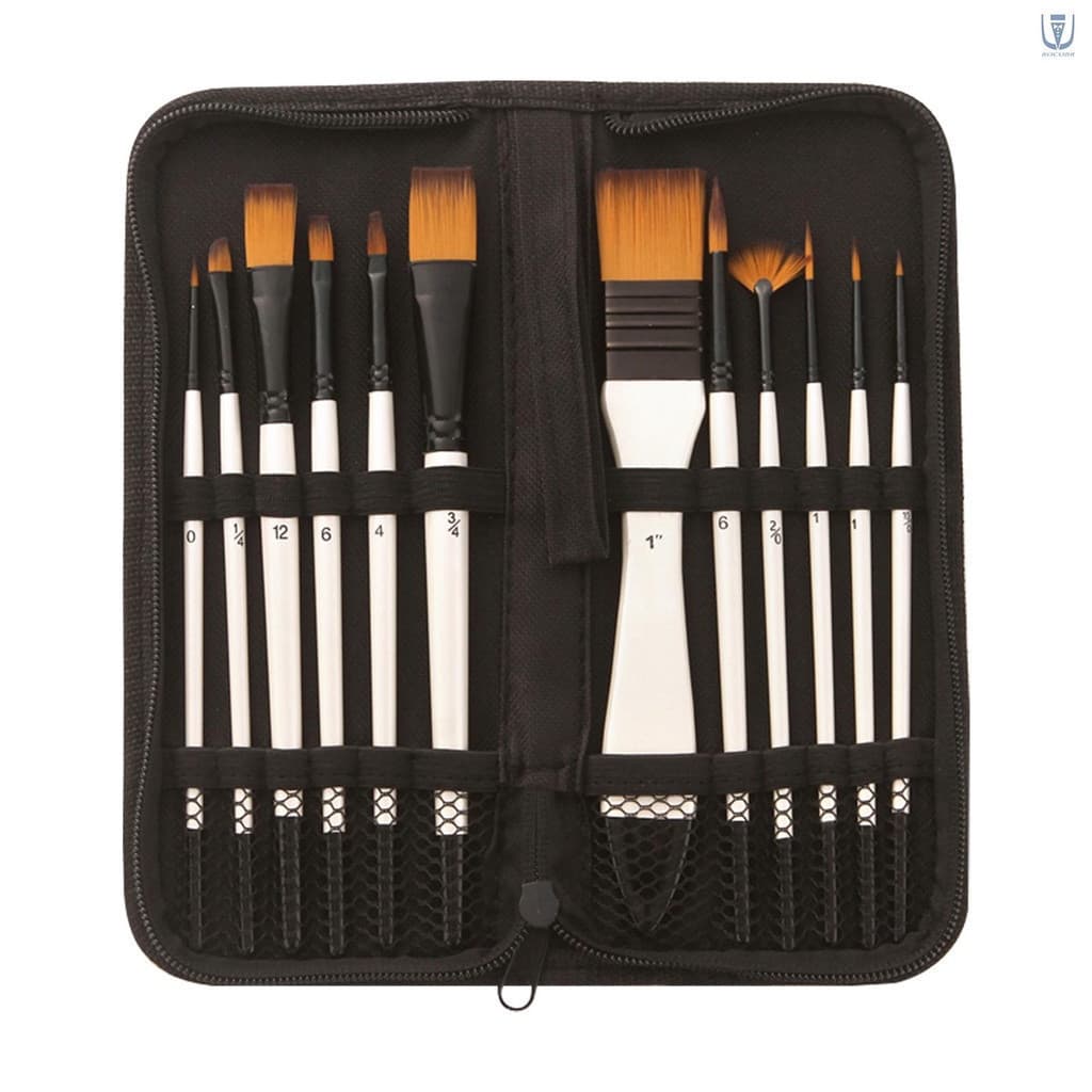 12pcs Conjunto de Pincéis Profissionais, para Arte, Nylon Exquisito Estojo de Cabelo de Madeira Pintado à Mão, Presente