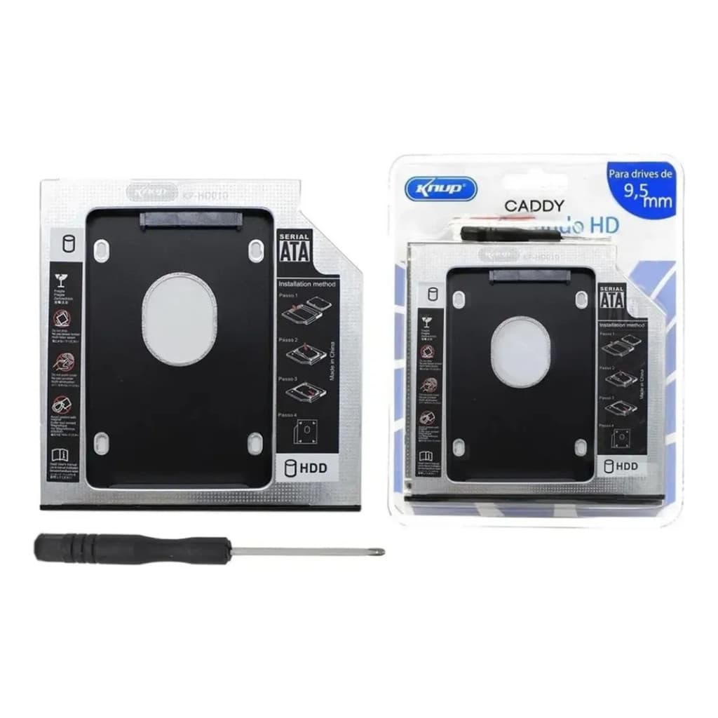 Case Para SSD 2,5" e HD Notebook Caddy SATA 9,5 mm Instala SSD ou HD no Lugar do Drive Óptico Knup