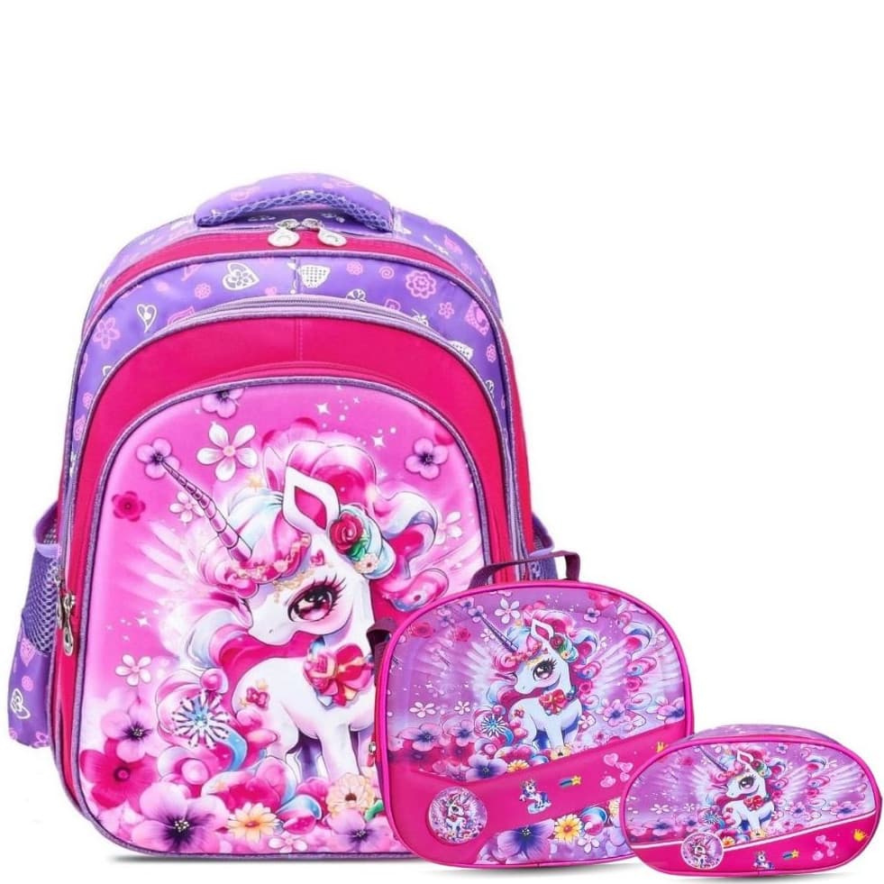 Kit Escolar Infantil Tema Unicórnio – Mochila + Lancheira + Estojo