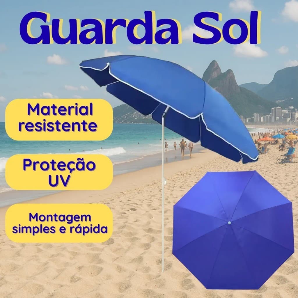Guarda Sol Gigante 2,0 Metros Inclinável Reforçado Ajustável Praia Piscina Camping Verão + bolsa