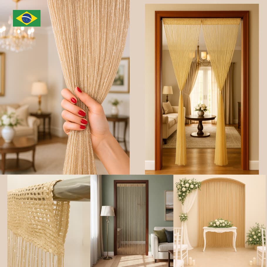 KIT 10UN, 8UN OU 6UN Cortina de corda Decorativa Brilhante 1x2m, Ambientes Internos e Externos