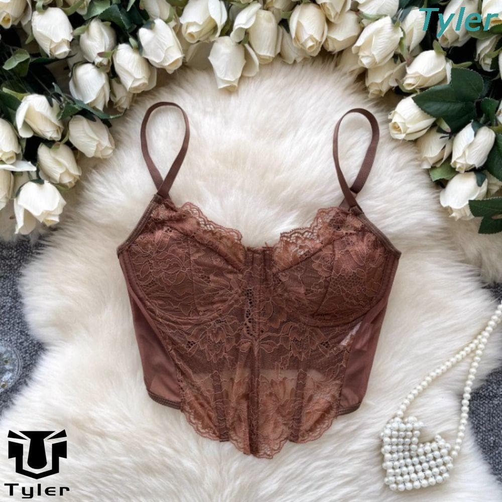 Espartilho De Renda TYLER , Camisola Regata Slim Fit , Tops Curtos Sem Mangas Vazados Doces Primavera Verão