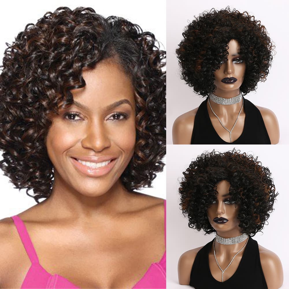 Perucas Curtas Encaracoladas Naturais para Mulheres, Perucas de Beleza para Meninas, Grampos de Cabelo, Extensões de