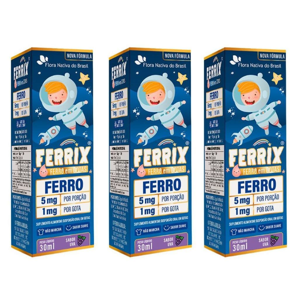Kit 3 Frascos Ferrix (ferro Infantil) 30ml - Flora Nativa Sabor Uva Uva