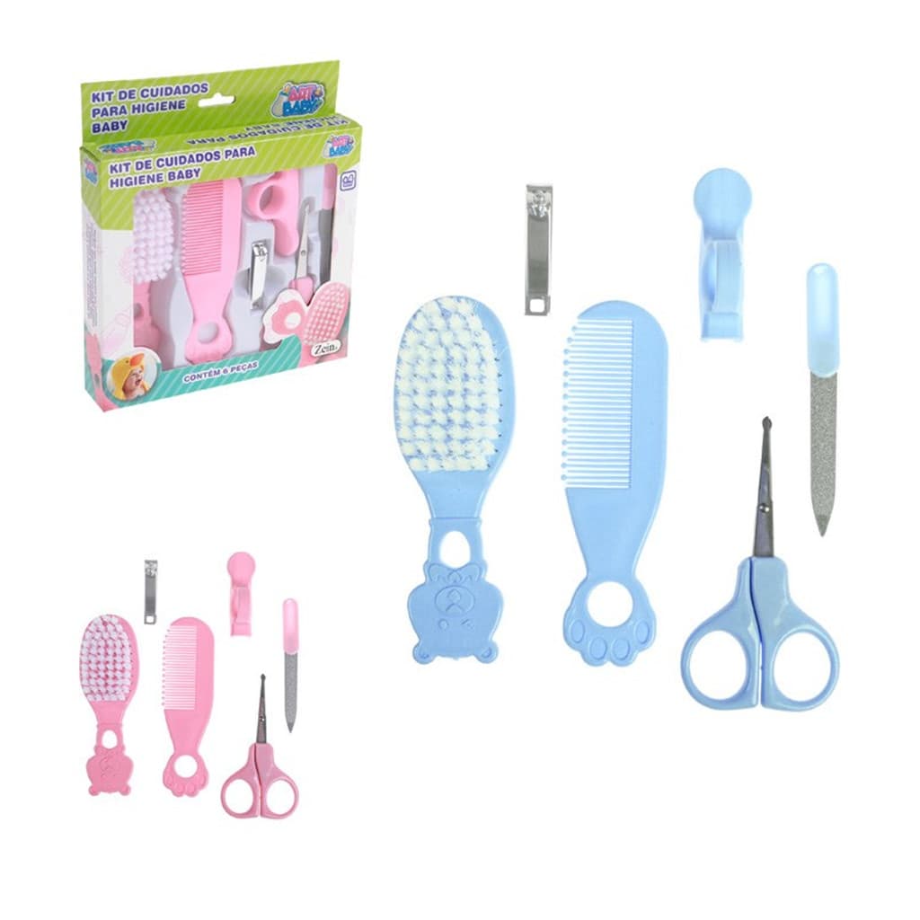 Kit Cuidados para Bebê 6 pecas – Escova, Pente, Tesoura cort