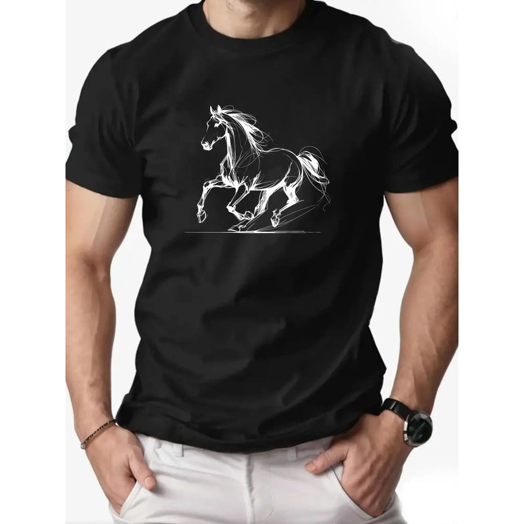 Camiseta Masculina Desenho Cavalo Árabe 100% Algodão Premium