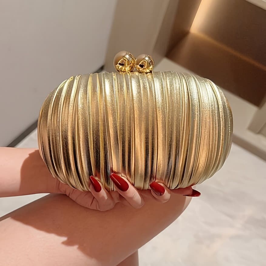 Bolsa Clutch Festa Dourada Luxo Brilhante com Alça Corrente para Noite Elegante