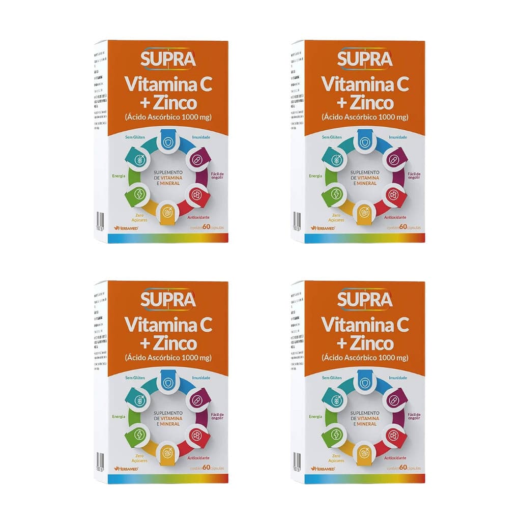 Kit 4 Vitamina C + Zinco Supra 60 Cápsulas  Herbamed