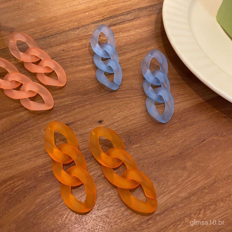 Brincos femininos de prata 925 com corrente em acrílico fosco e borlas longas, estilo coreano simples e em cores de gela