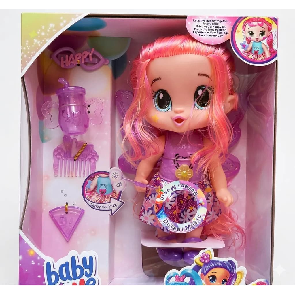 Boneca Baby Love Infantil Musical  Luz 30cm Fada Brilhante