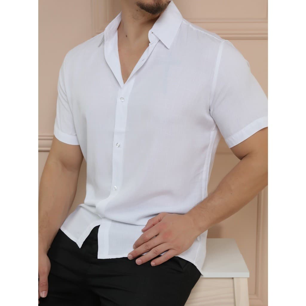 Camisa Social Masculino Manga Curta De Botão Lisa